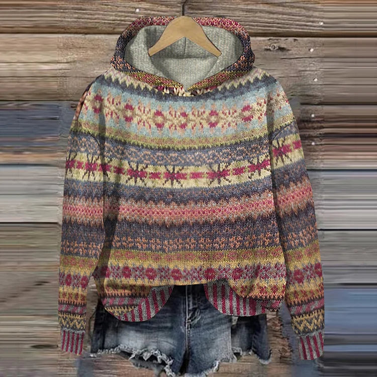 Aurelissa - Hoodie Ethnique Multicolore en Maille Douce