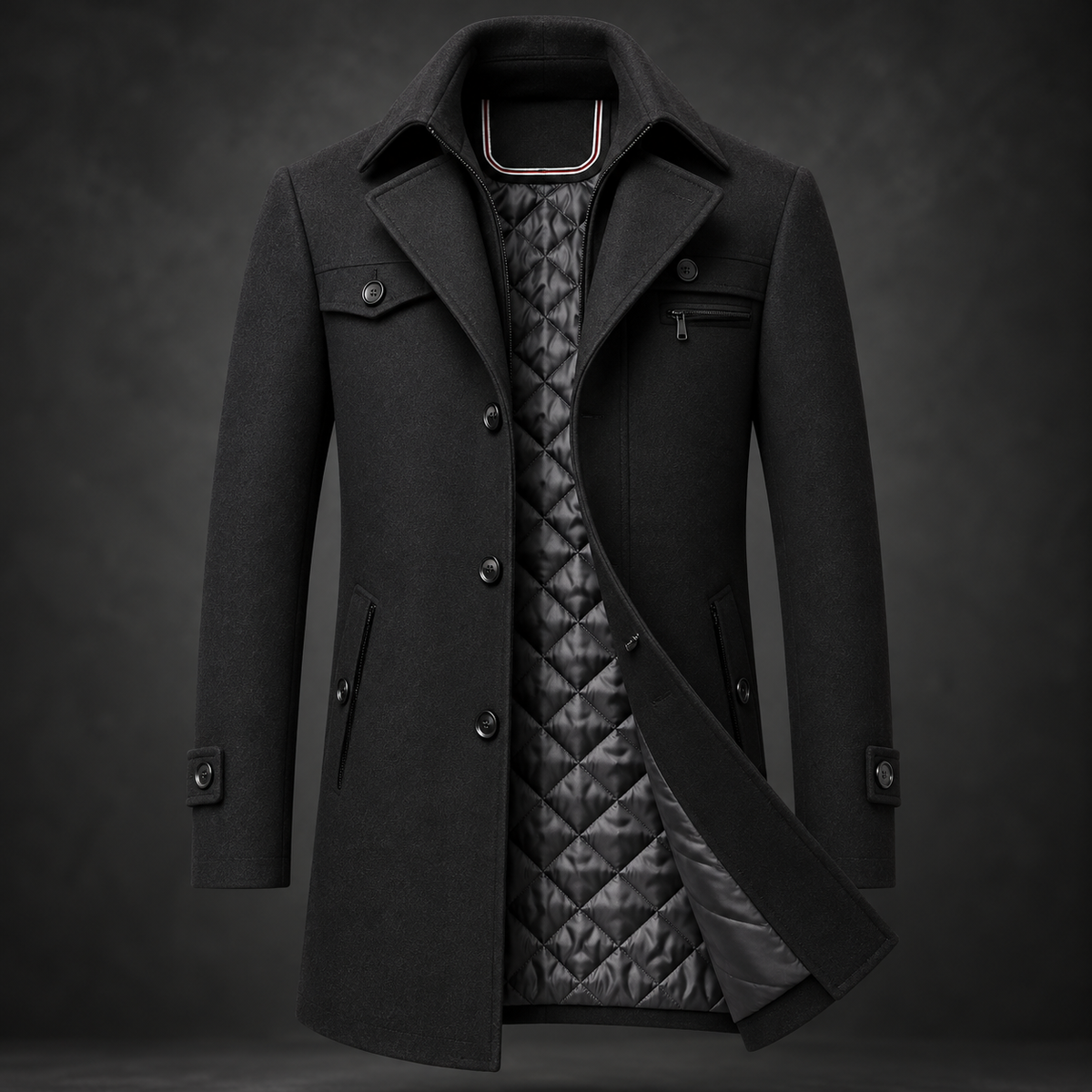 Marcus - Manteau en laine homme à col montant et doublure matelassée