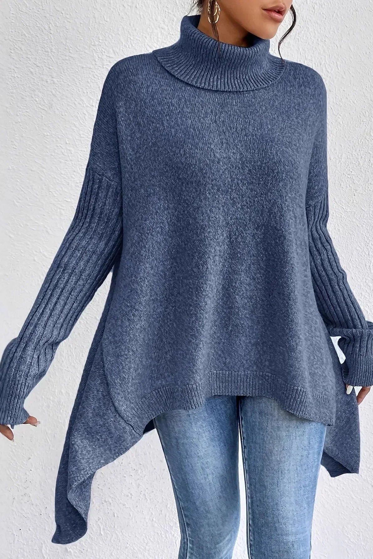 Léocadie - Pull femme oversize à col roulé en maille chaude
