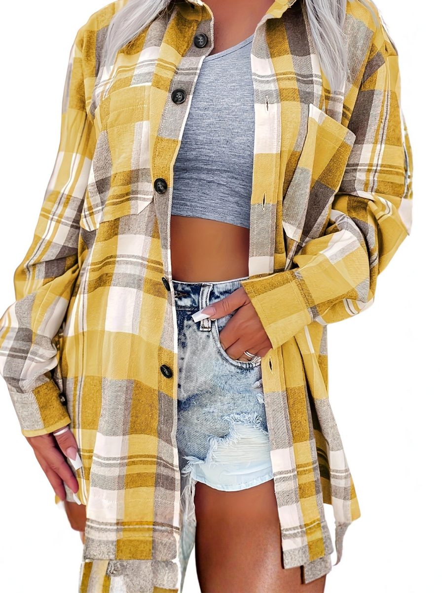 Falina - Chemise femme à carreaux avec boutons et poches