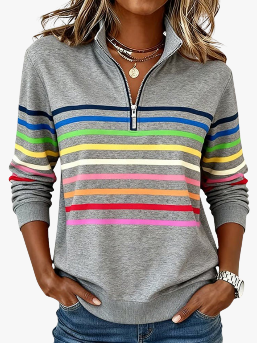 Josette - Sweat-shirt femme rayé à demi-zip avec coupe ample