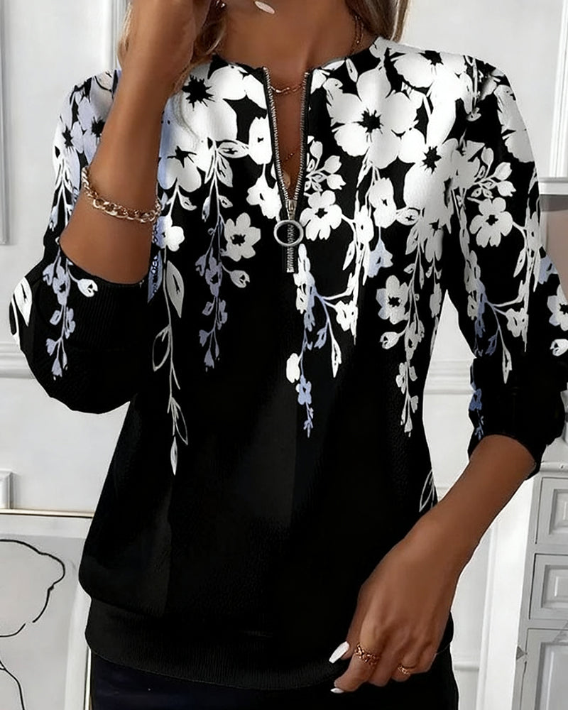 Rhoselinne - Sweatshirt Imprimé Demi-Zip