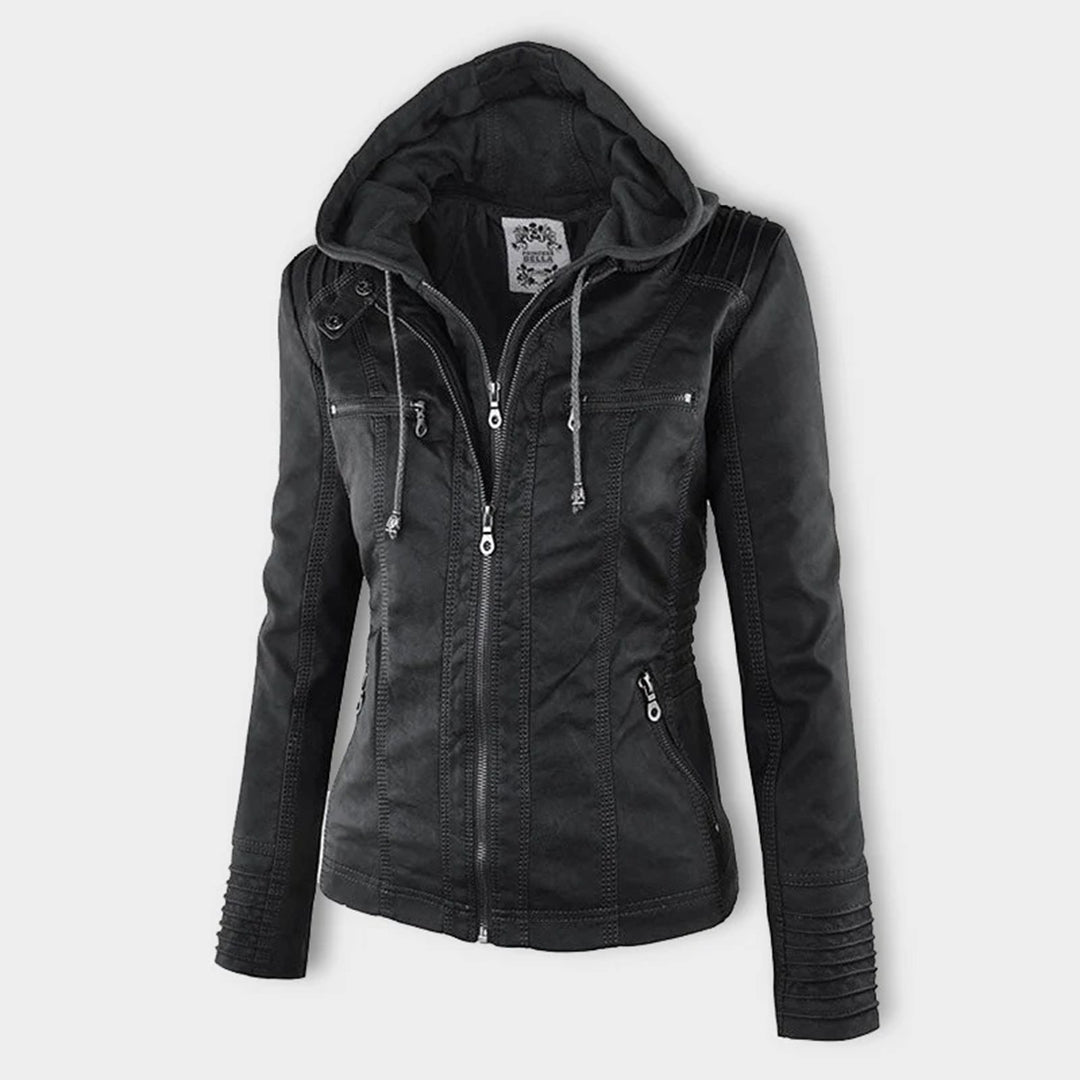 Rieke - Veste femme en similicuir à capuche et fermeture éclair
