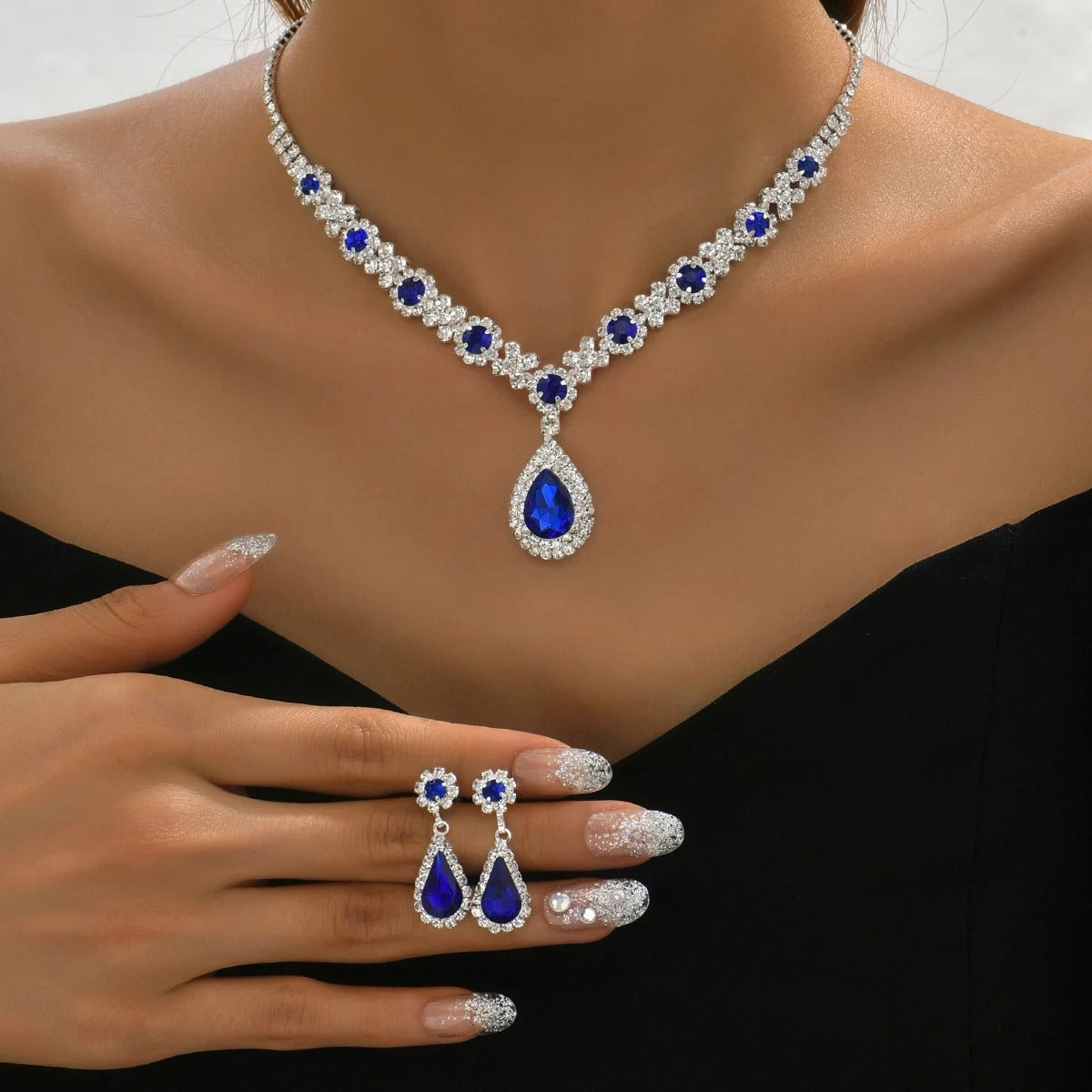 Gwenelivra™ - Ensemble de Bijoux Élégant en Zirconia Bleu Profond