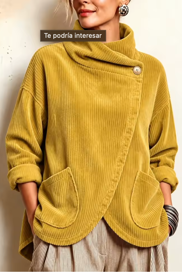 Ysée - Pull femme en velours côtelé à col montant et fermeture asymétrique
