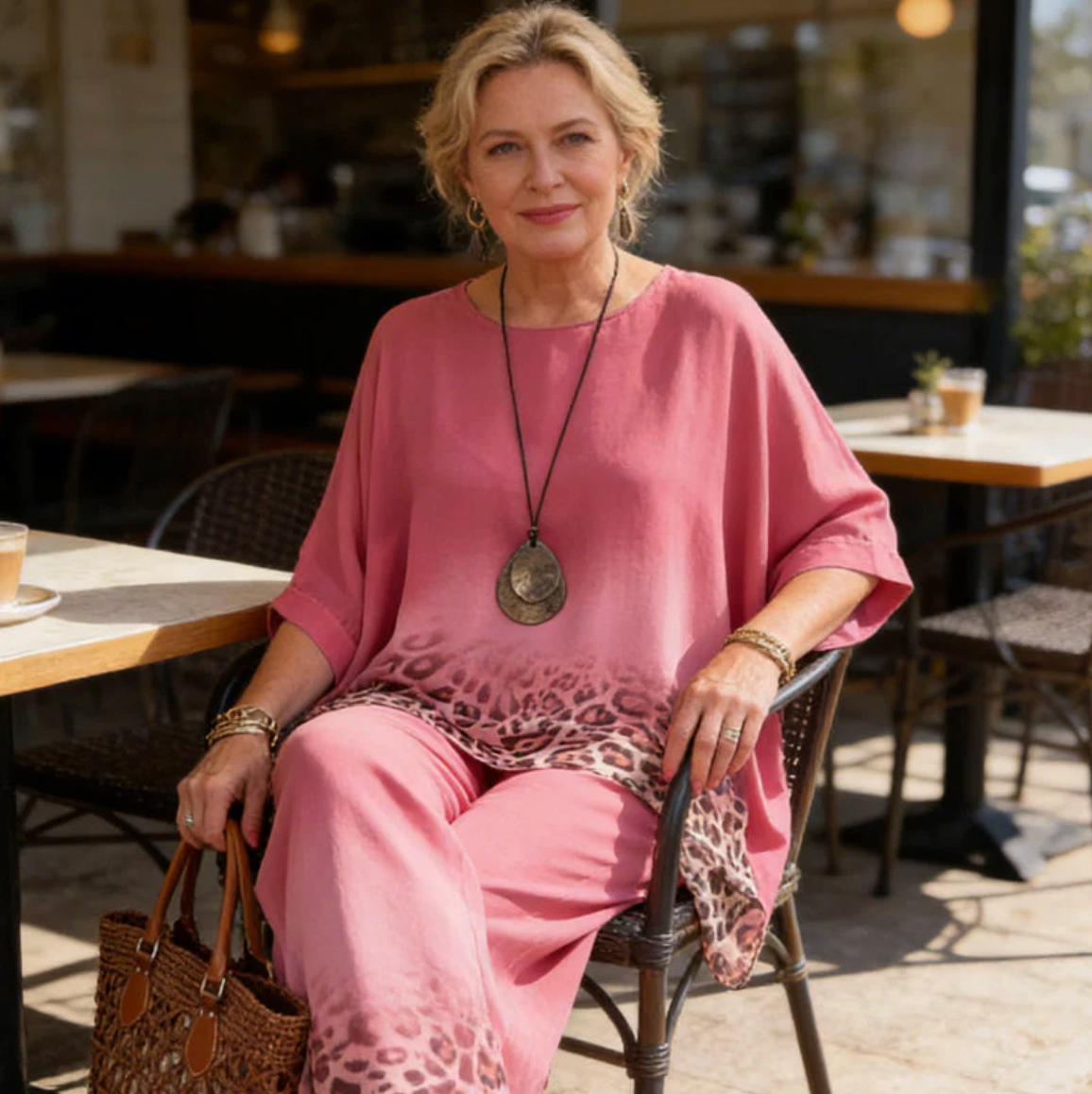 Ixelara™ - Ensemble femme deux pièces poncho dégradé imprimé léopard