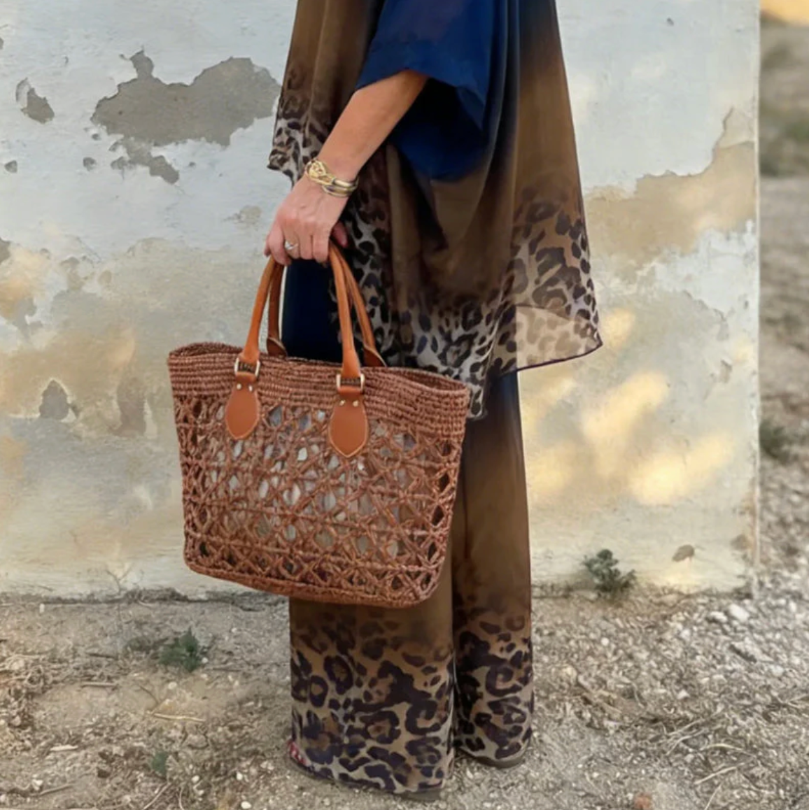 Ixelara™ - Ensemble femme deux pièces poncho dégradé imprimé léopard