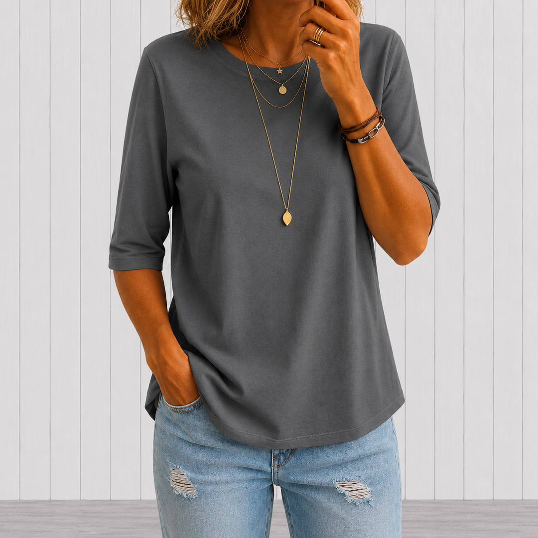 Bérangère - T-shirt femme à col rond avec manches trois-quarts