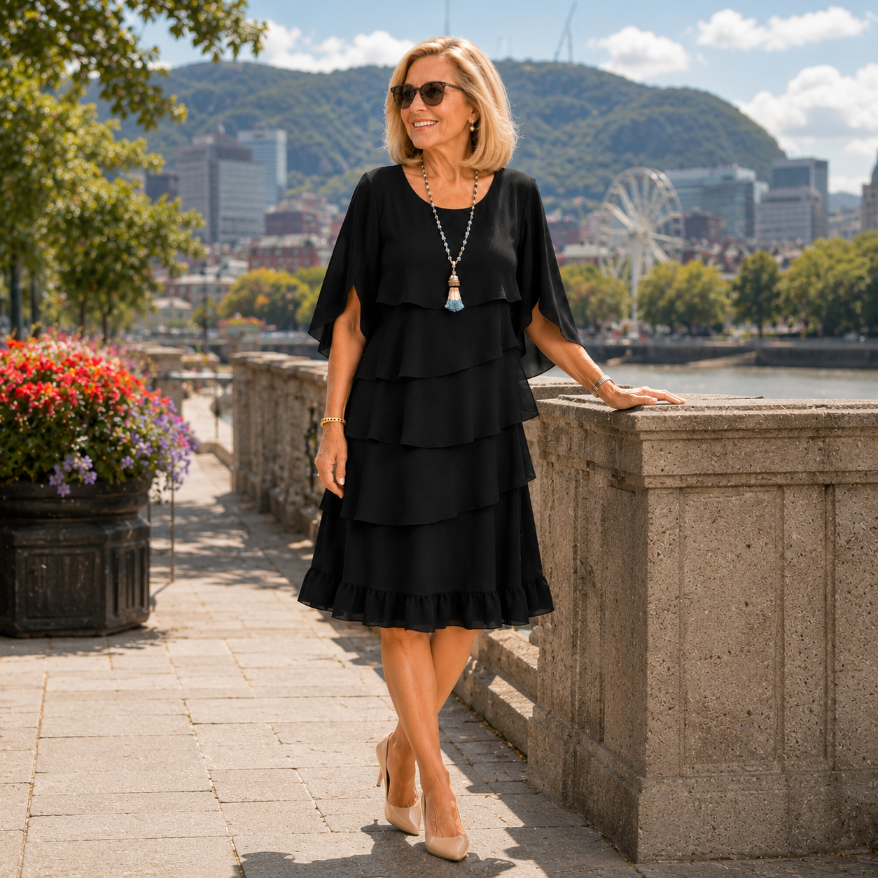 Helisette - Robe femme élégante à volants superposés