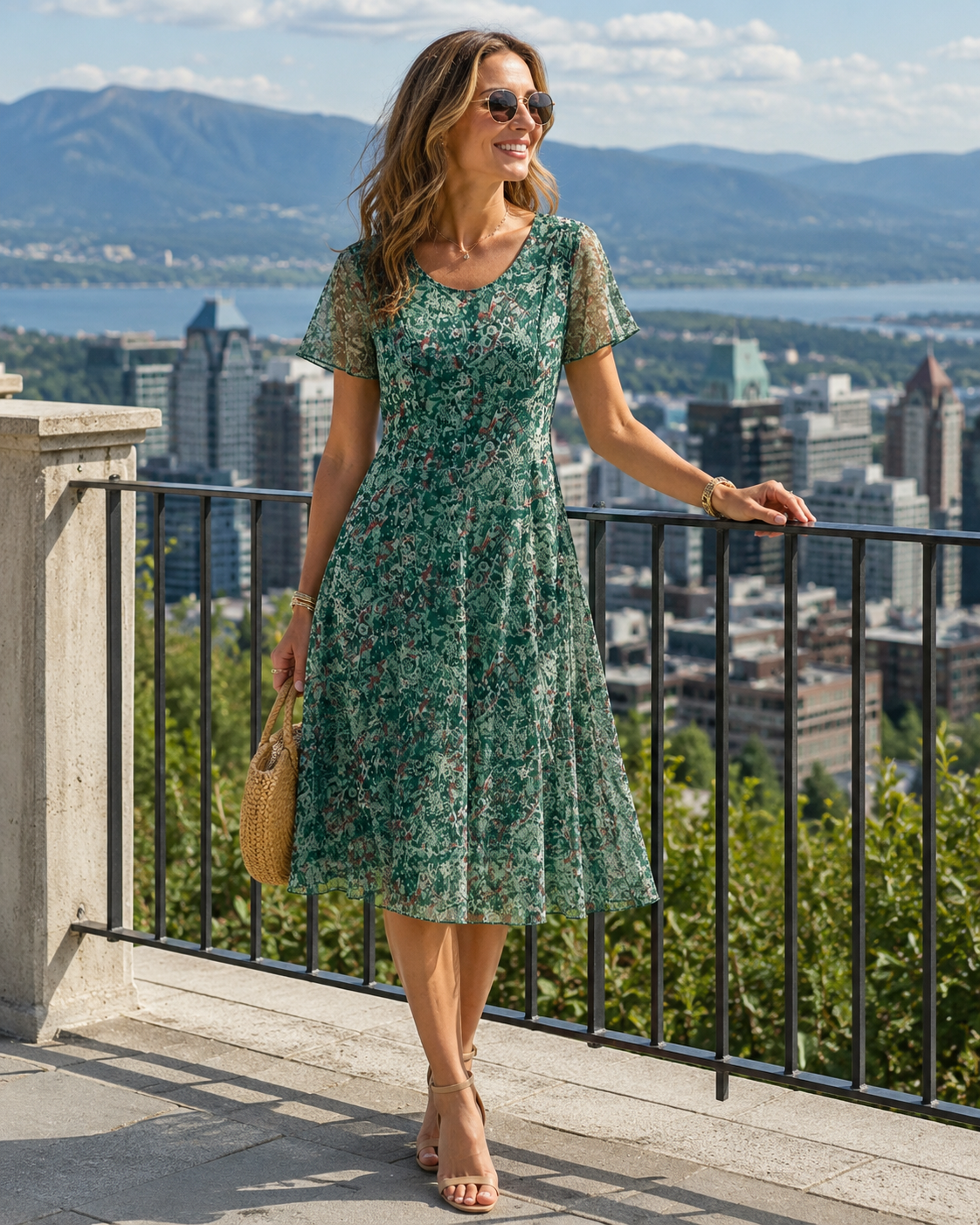 Rovena - Robe à fleurs pour femmes avec manches courtes et coupe A