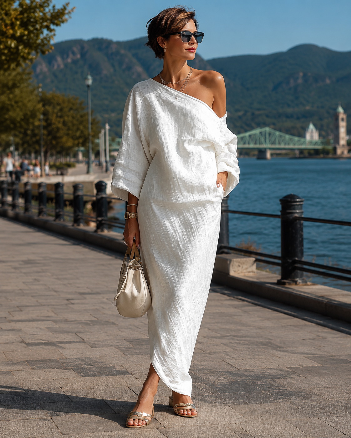 Merisia - Robe maxi femme asymétrique à une épaule