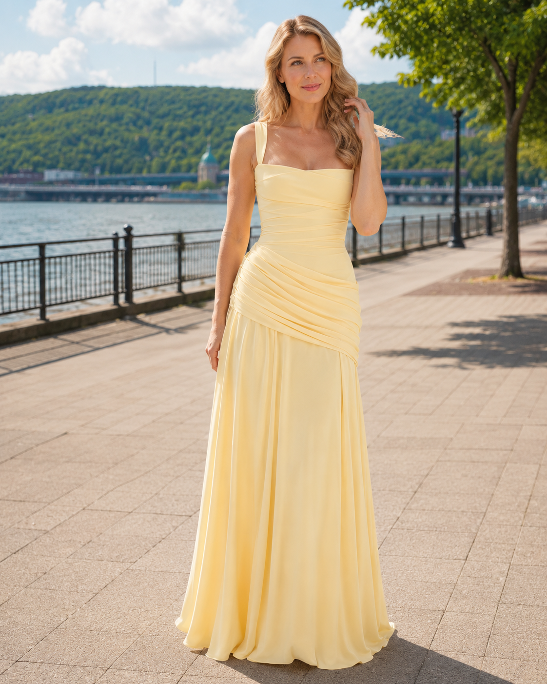 Noreia - Robe maxi femme à col carré froncé et laçage dos