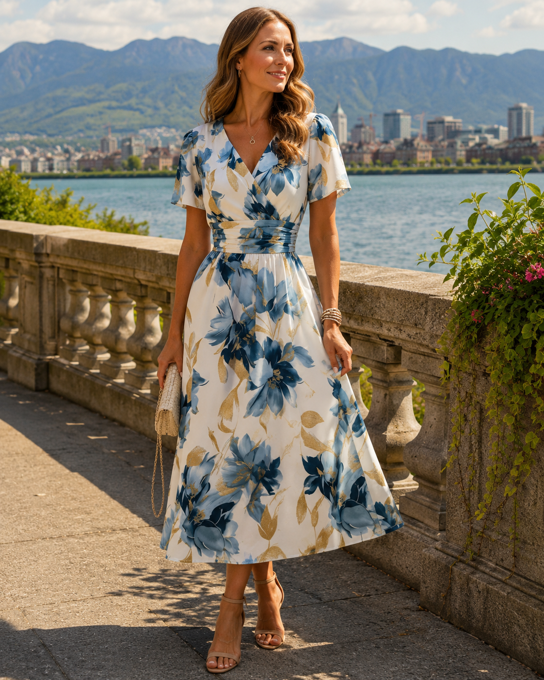Havienne - Robe midi femme fleurie à col cache-cœur