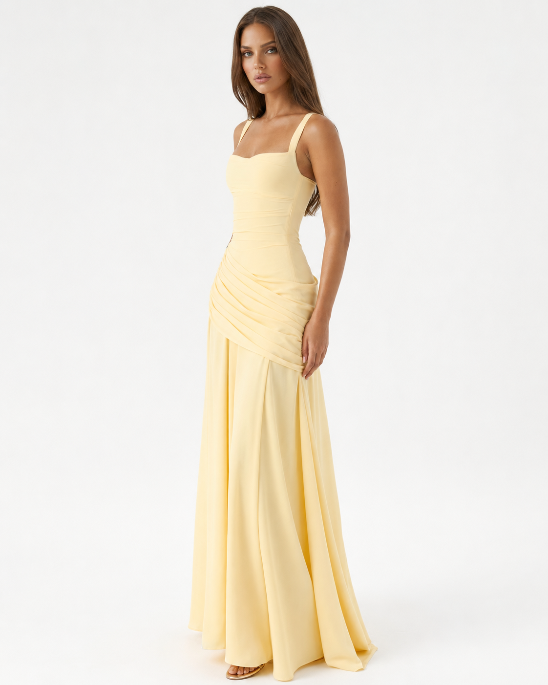 Noreia - Robe maxi femme à col carré froncé et laçage dos