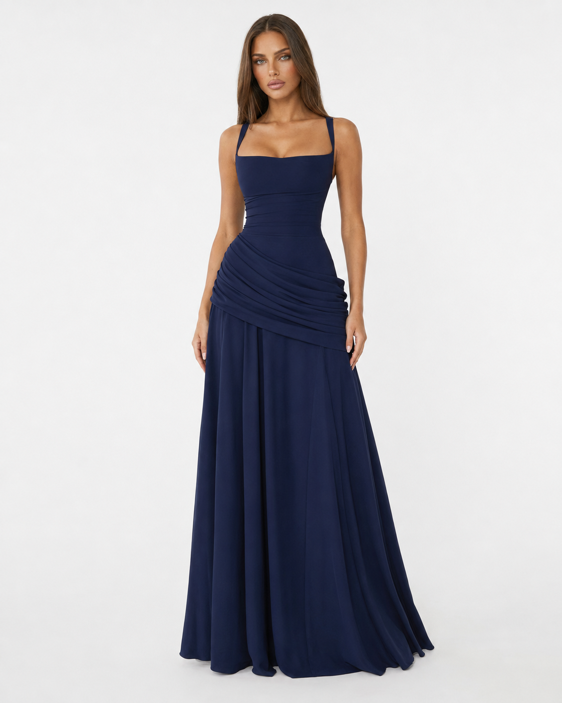 Noreia - Robe maxi femme à col carré froncé et laçage dos