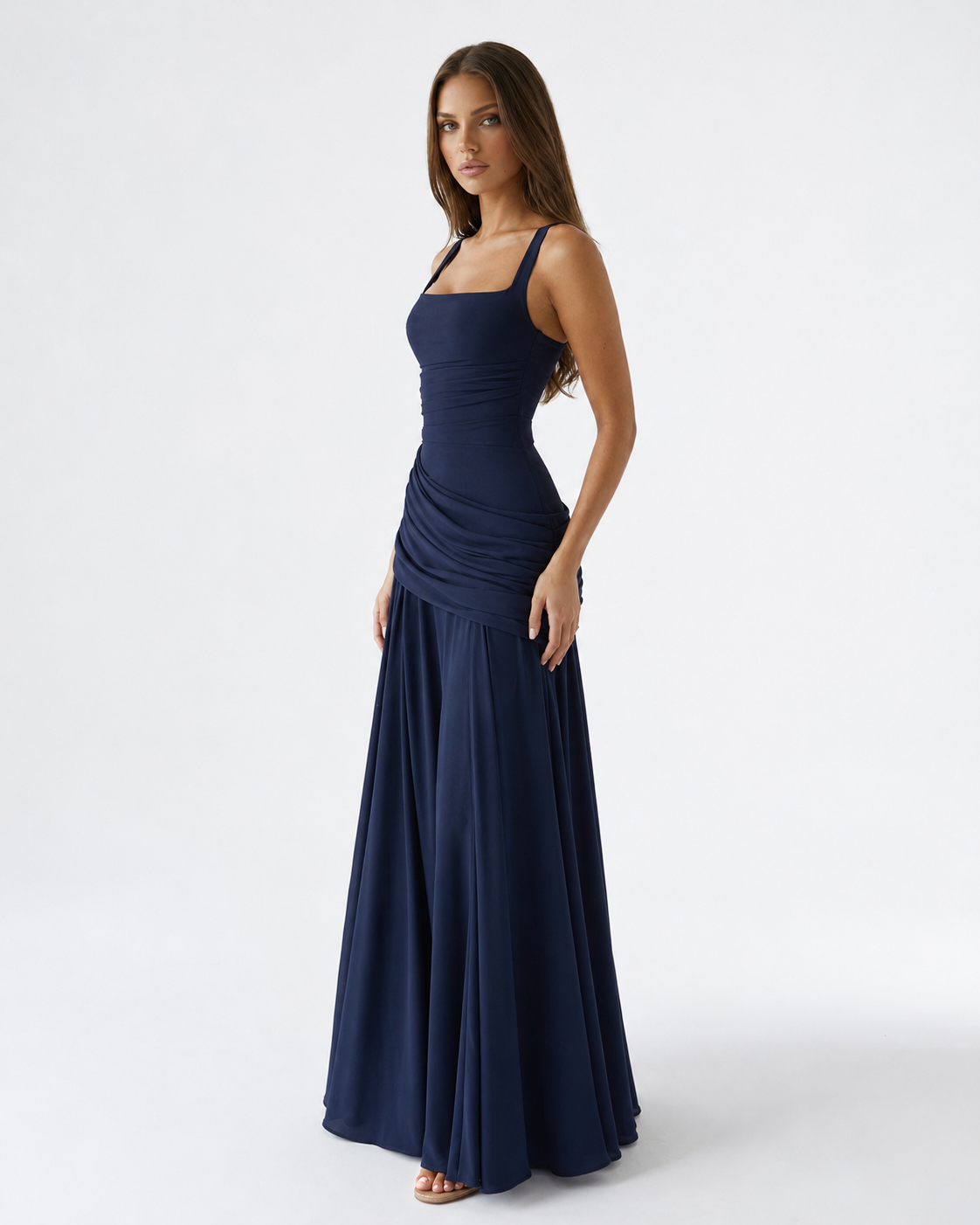 Noreia - Robe maxi femme à col carré froncé et laçage dos
