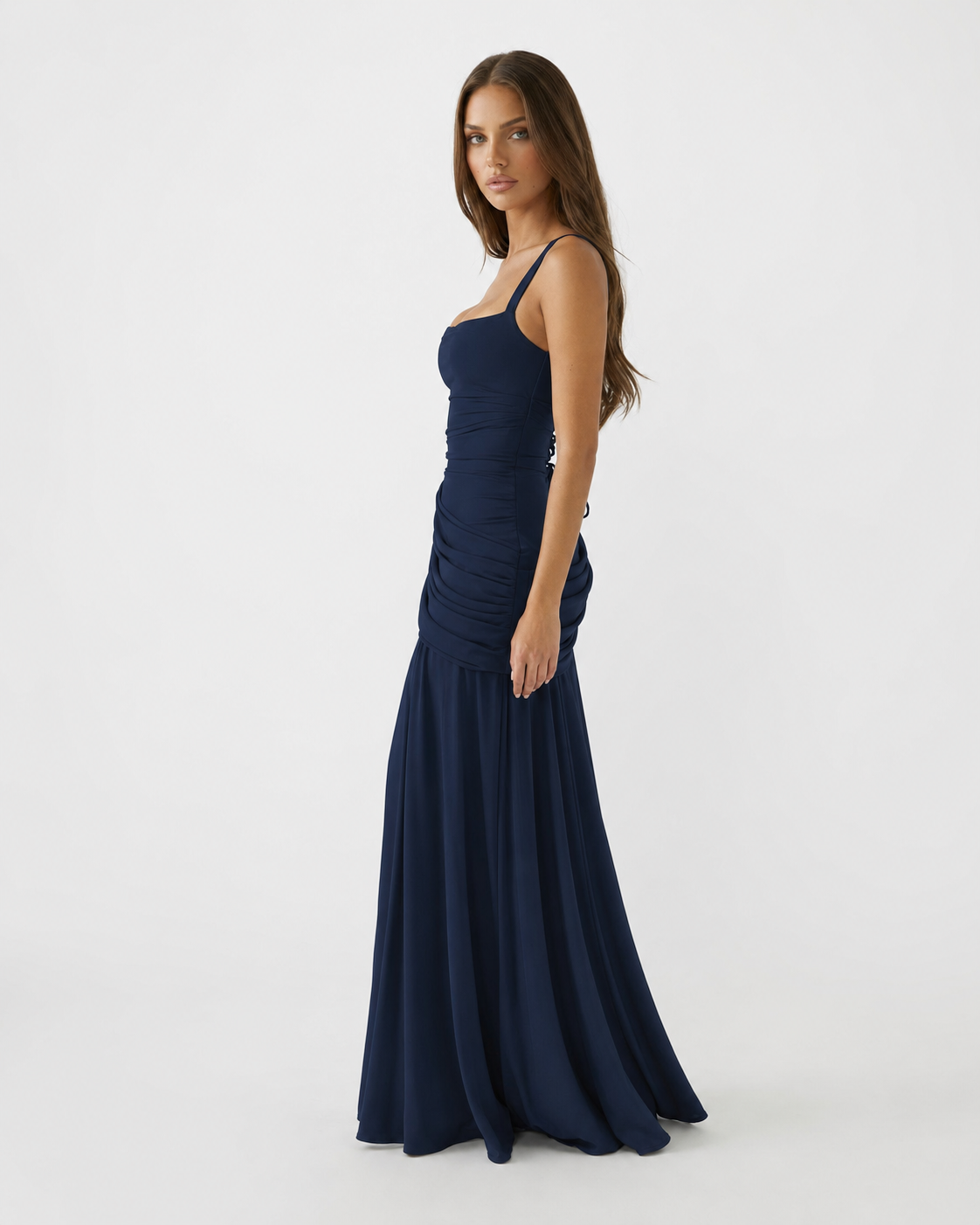 Noreia - Robe maxi femme à col carré froncé et laçage dos