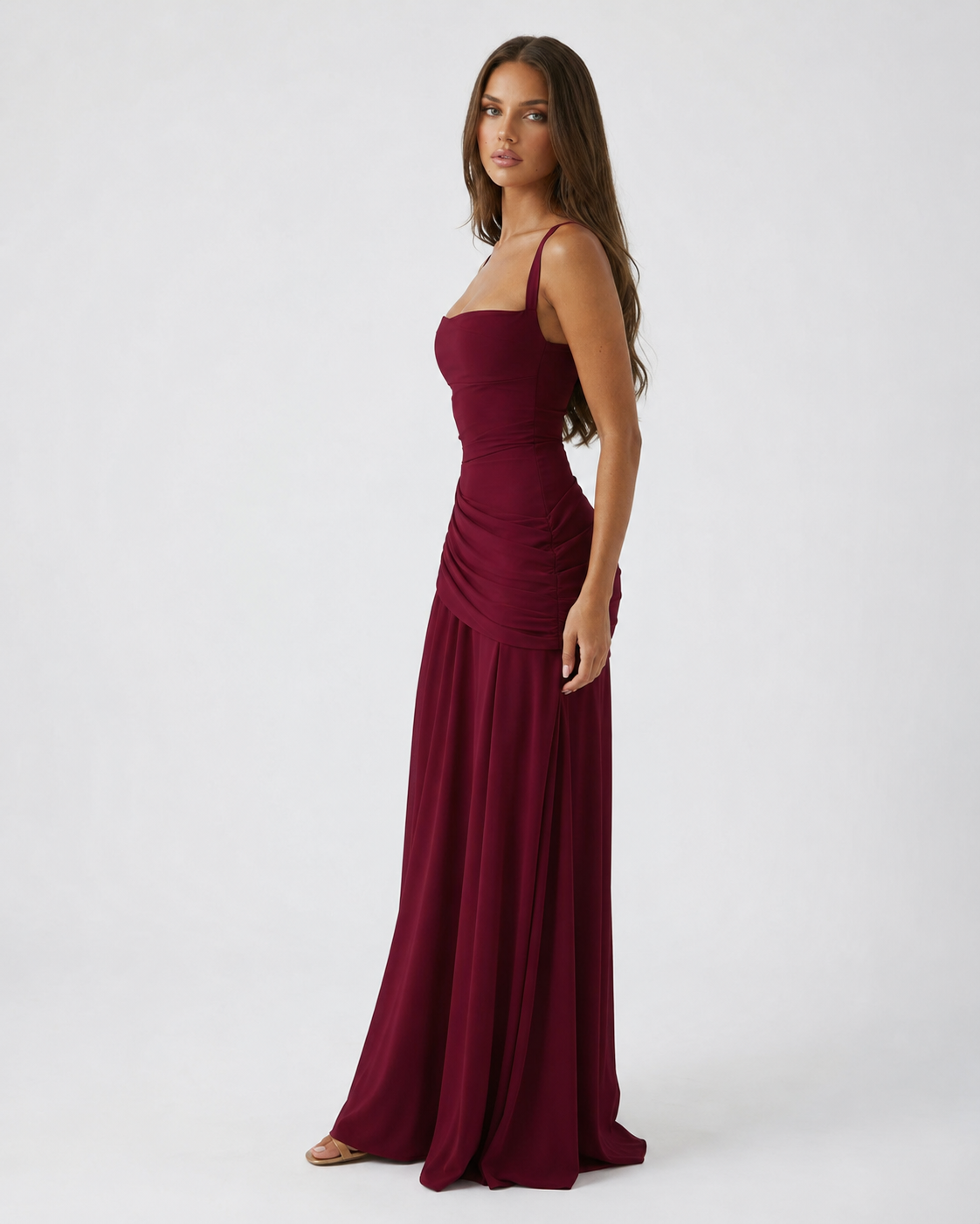 Noreia - Robe maxi femme à col carré froncé et laçage dos