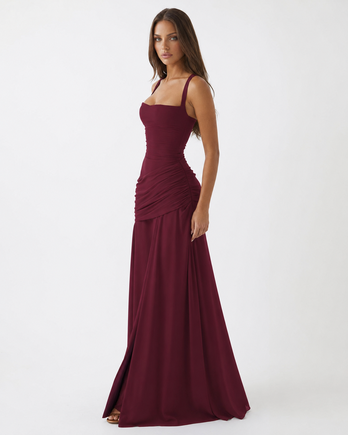 Noreia - Robe maxi femme à col carré froncé et laçage dos