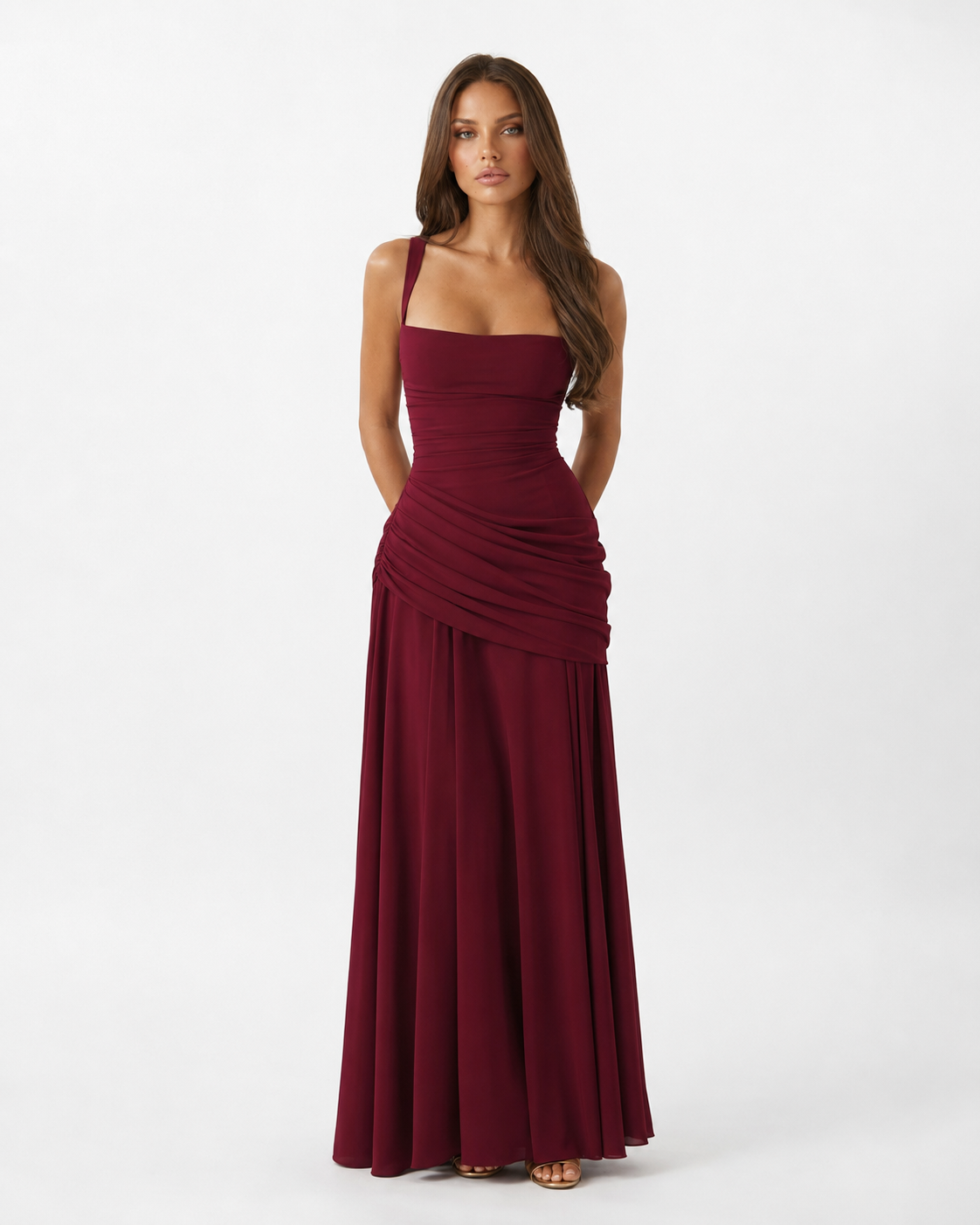 Noreia - Robe maxi femme à col carré froncé et laçage dos