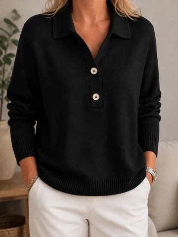 Dineke - Pull femme doux à col chemise avec boutons
