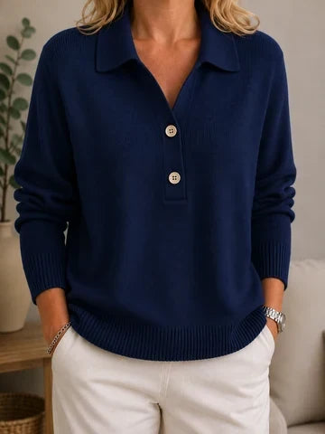 Dineke - Pull femme doux à col chemise avec boutons