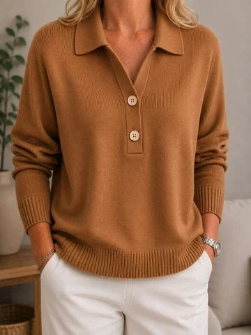 Dineke - Pull femme doux à col chemise avec boutons