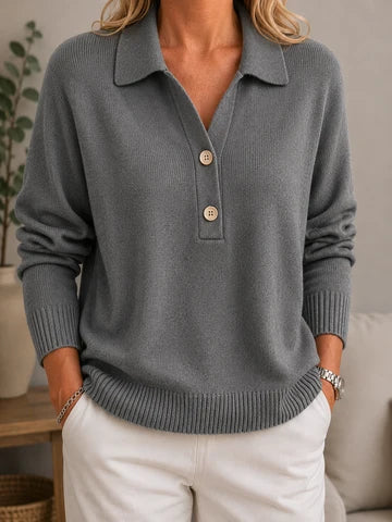 Dineke - Pull femme doux à col chemise avec boutons