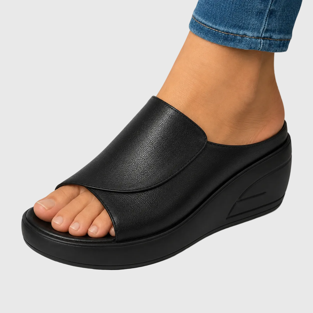 Yolande - Mules compensées femme en PU à enfiler