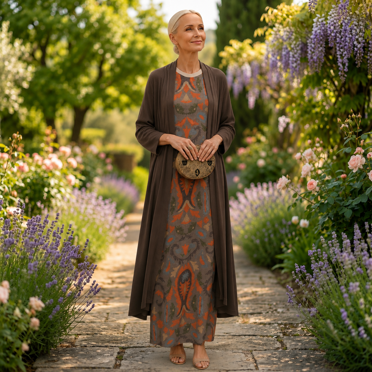 Dorynna - Ensemble Femme : Robe Longue Imprimée avec Gilet Assorti