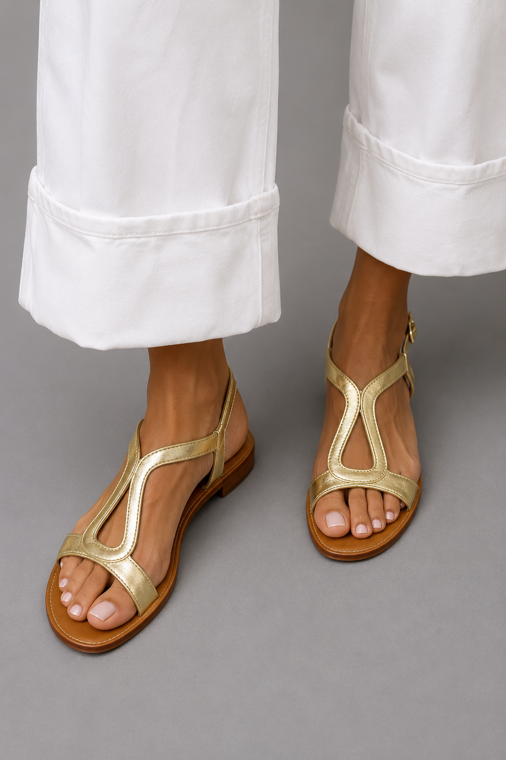 Noreya - Sandales femme en cuir doré à bride ouverte