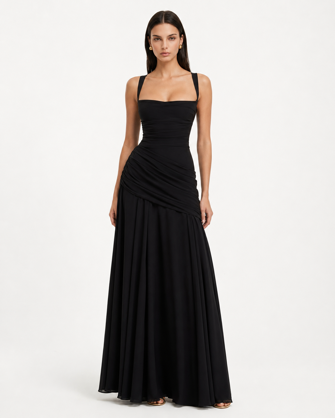 Noreia - Robe maxi femme à col carré froncé et laçage dos