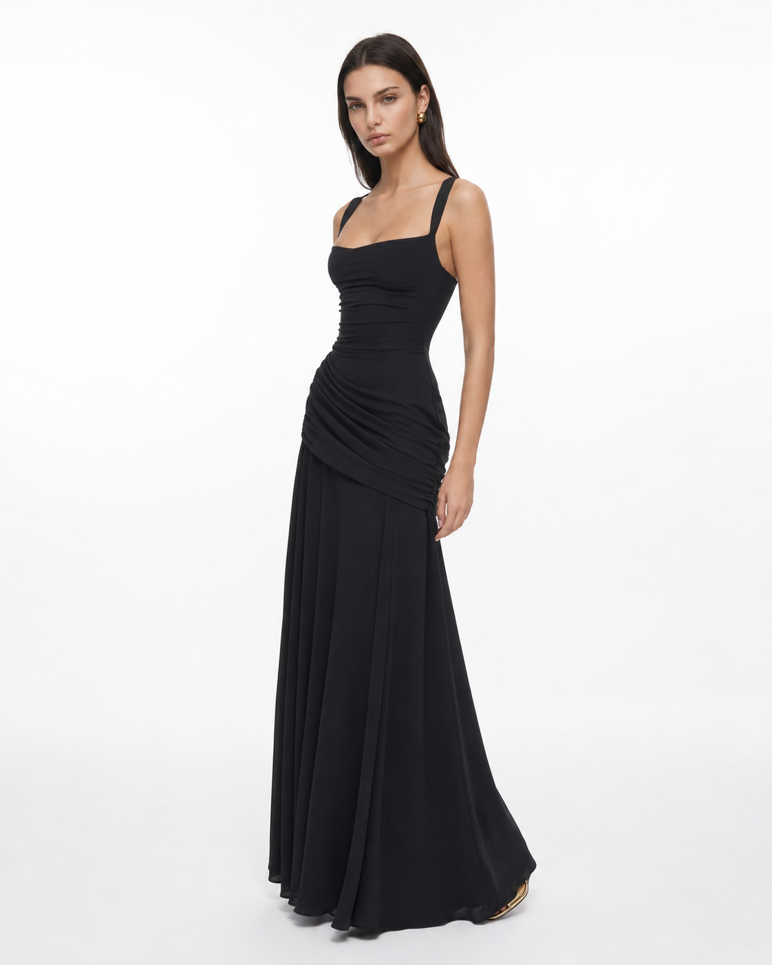 Noreia - Robe maxi femme à col carré froncé et laçage dos