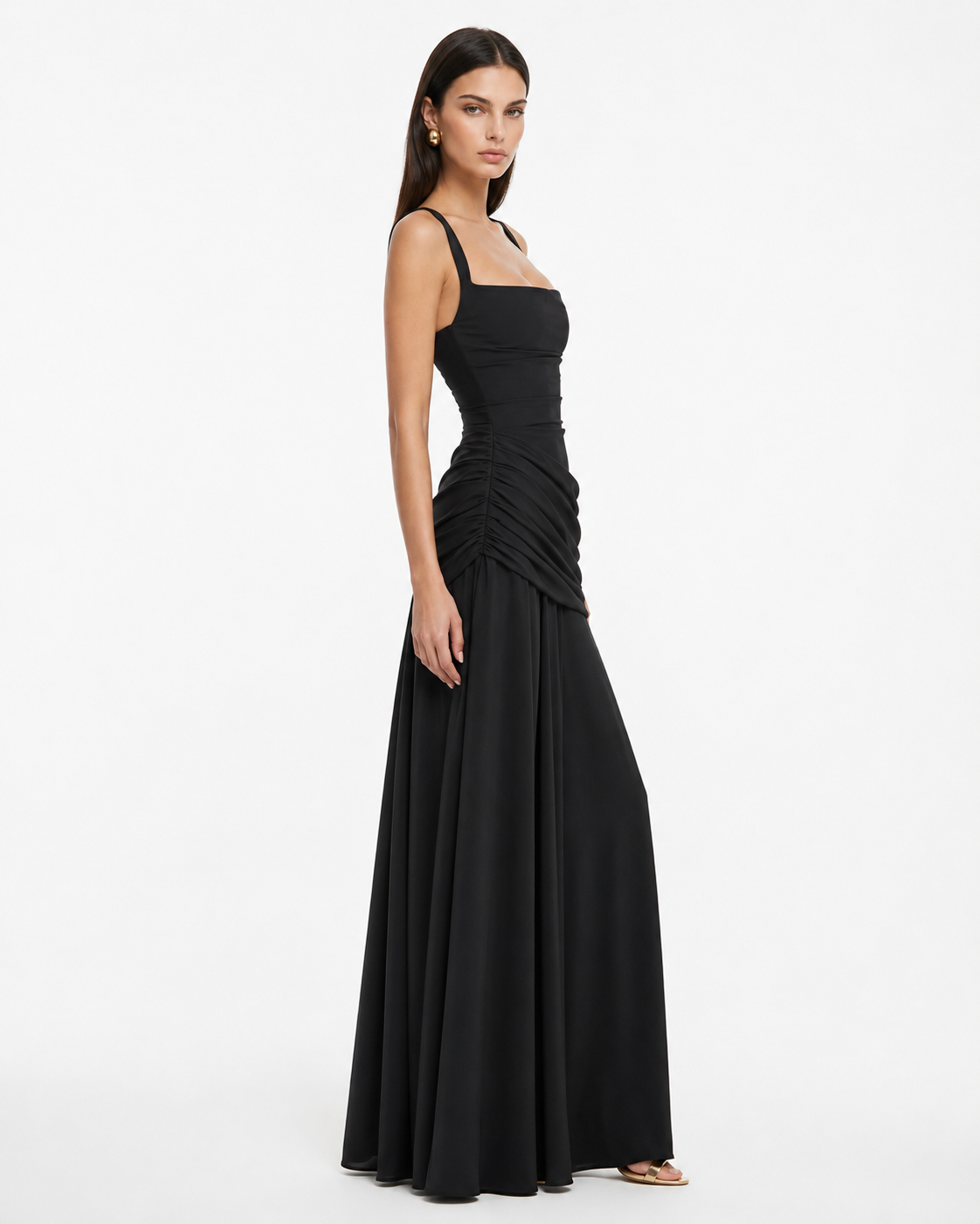 Noreia - Robe maxi femme à col carré froncé et laçage dos