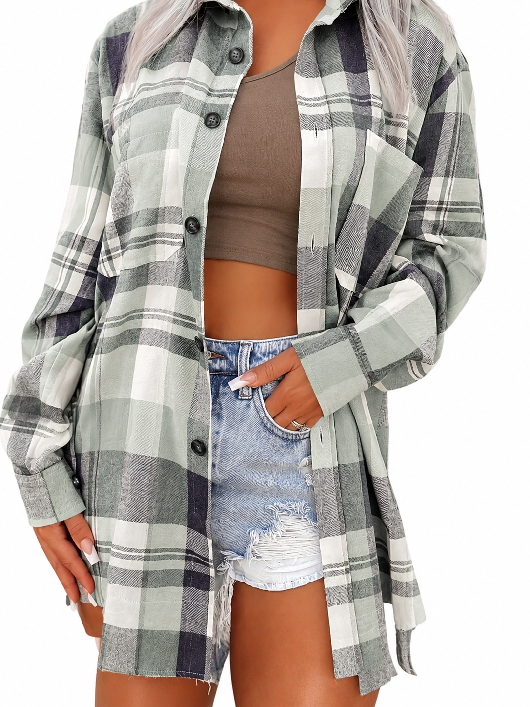 Falina - Chemise femme à carreaux avec boutons et poches
