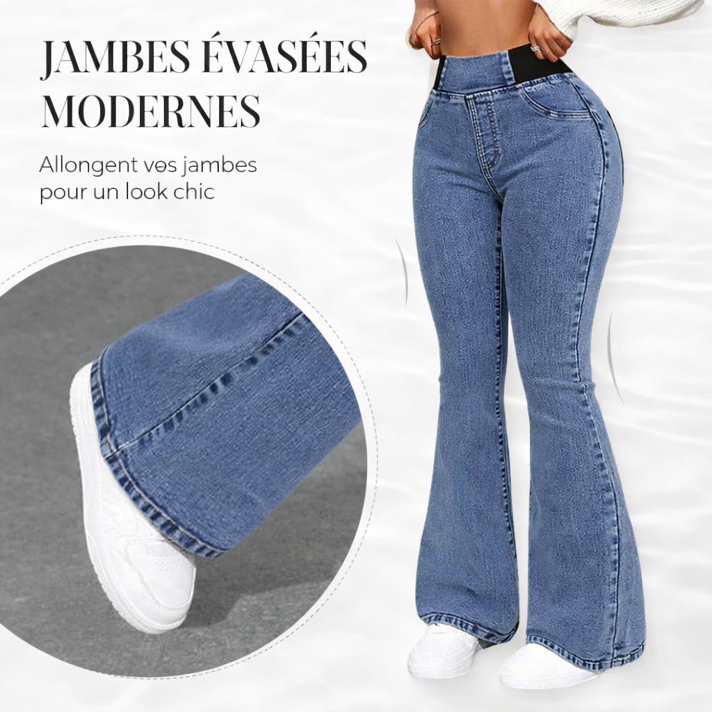 Rovindra™ - Jean Évasé Taille Haute Stretch Femme