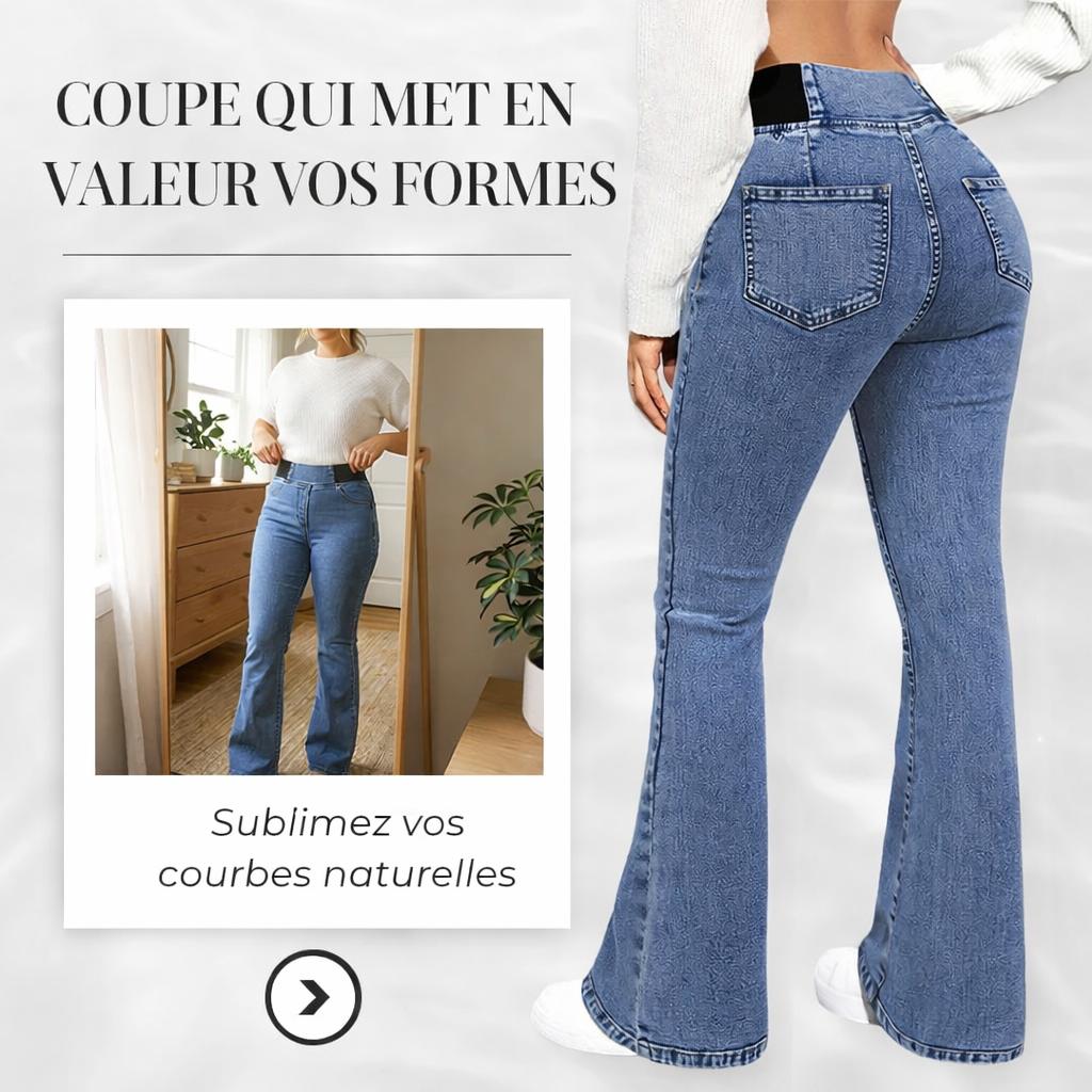 Rovindra™ - Jean Évasé Taille Haute Stretch Femme