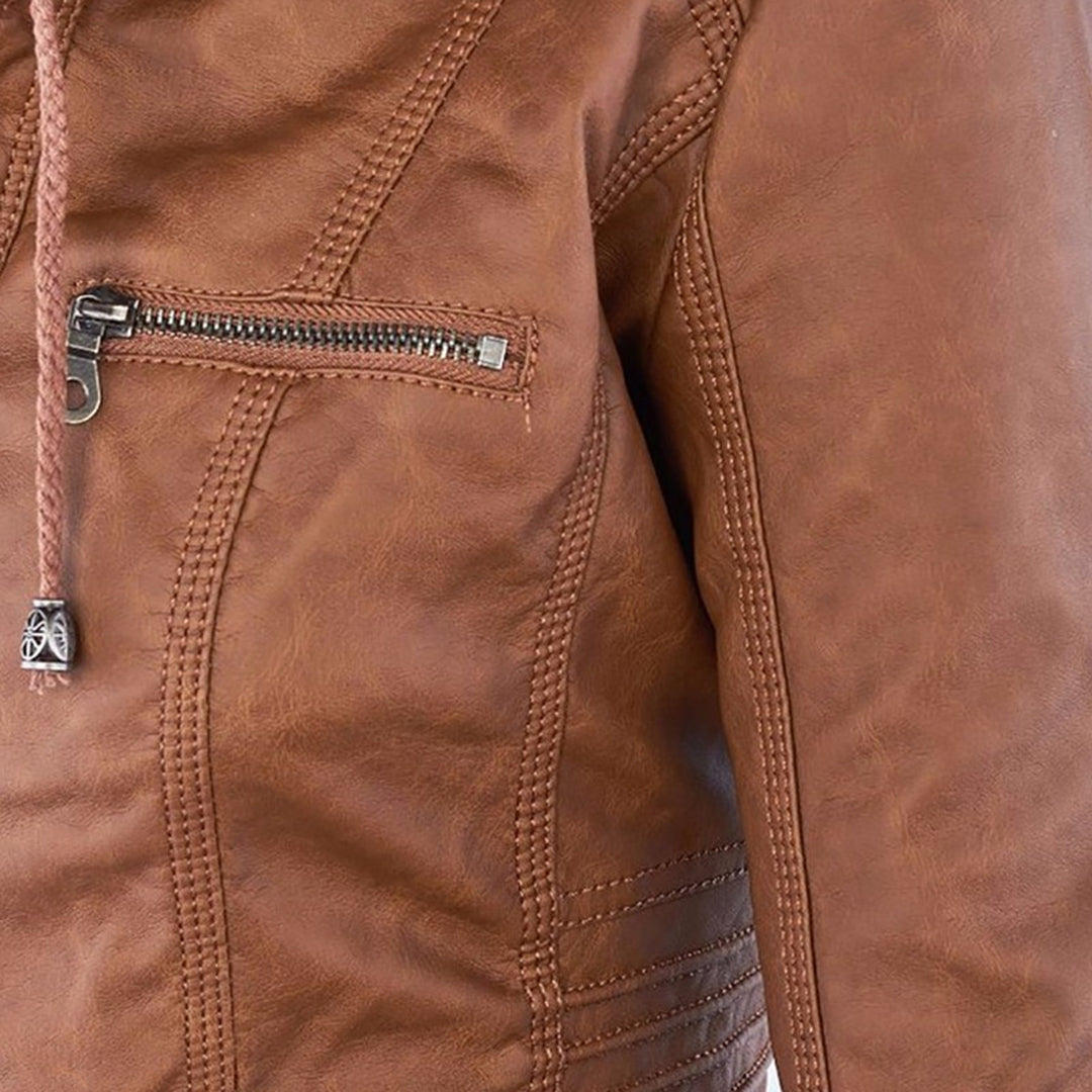 Rieke - Veste femme en similicuir à capuche et fermeture éclair