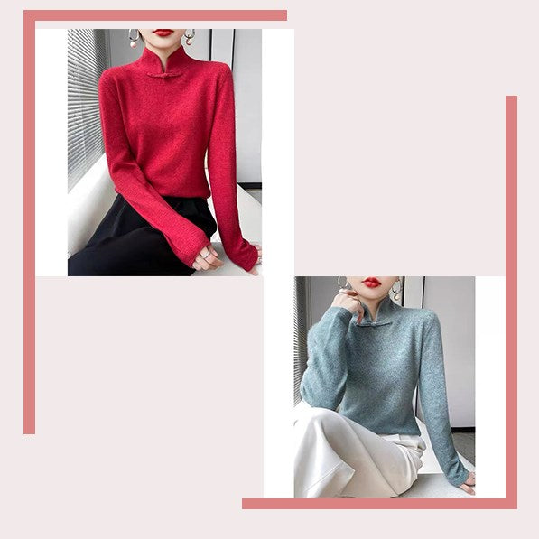 Jovienna - Pull Hiver à Col Montant Élégant avec Fermoir Vintage