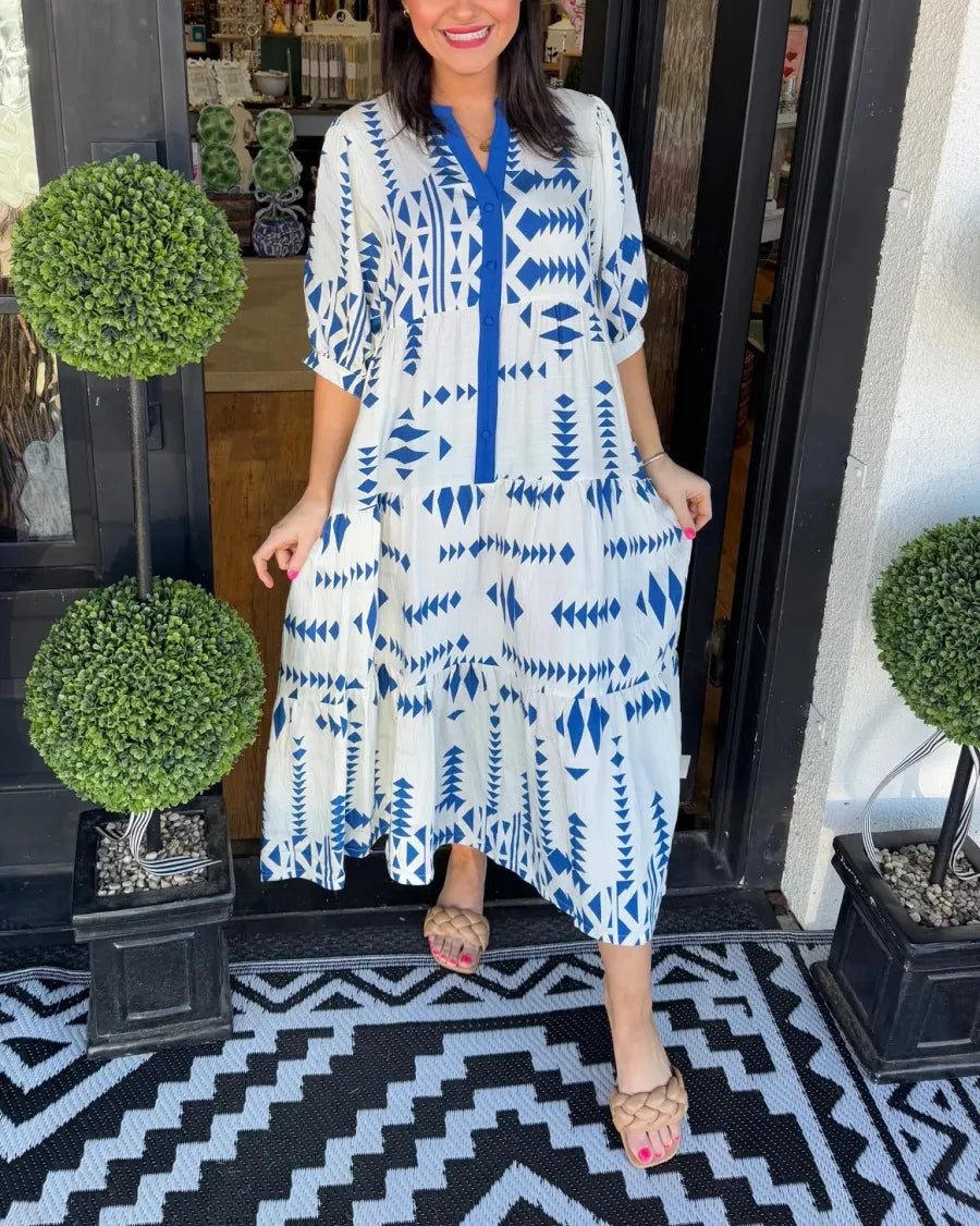 Lorelei™ - Robe Géométrique à Boutons et Décolleté en V