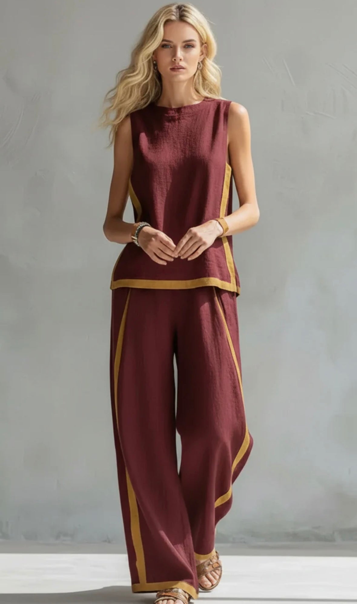 Tavindra™ - Ensemble Élégant Coton Lin Femme – Haut Sans Manches & Pantalon Large