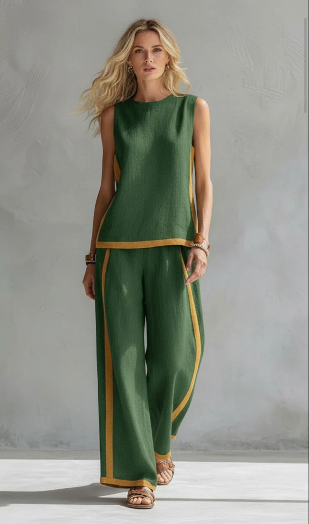 Tavindra™ - Ensemble Élégant Coton Lin Femme – Haut Sans Manches & Pantalon Large