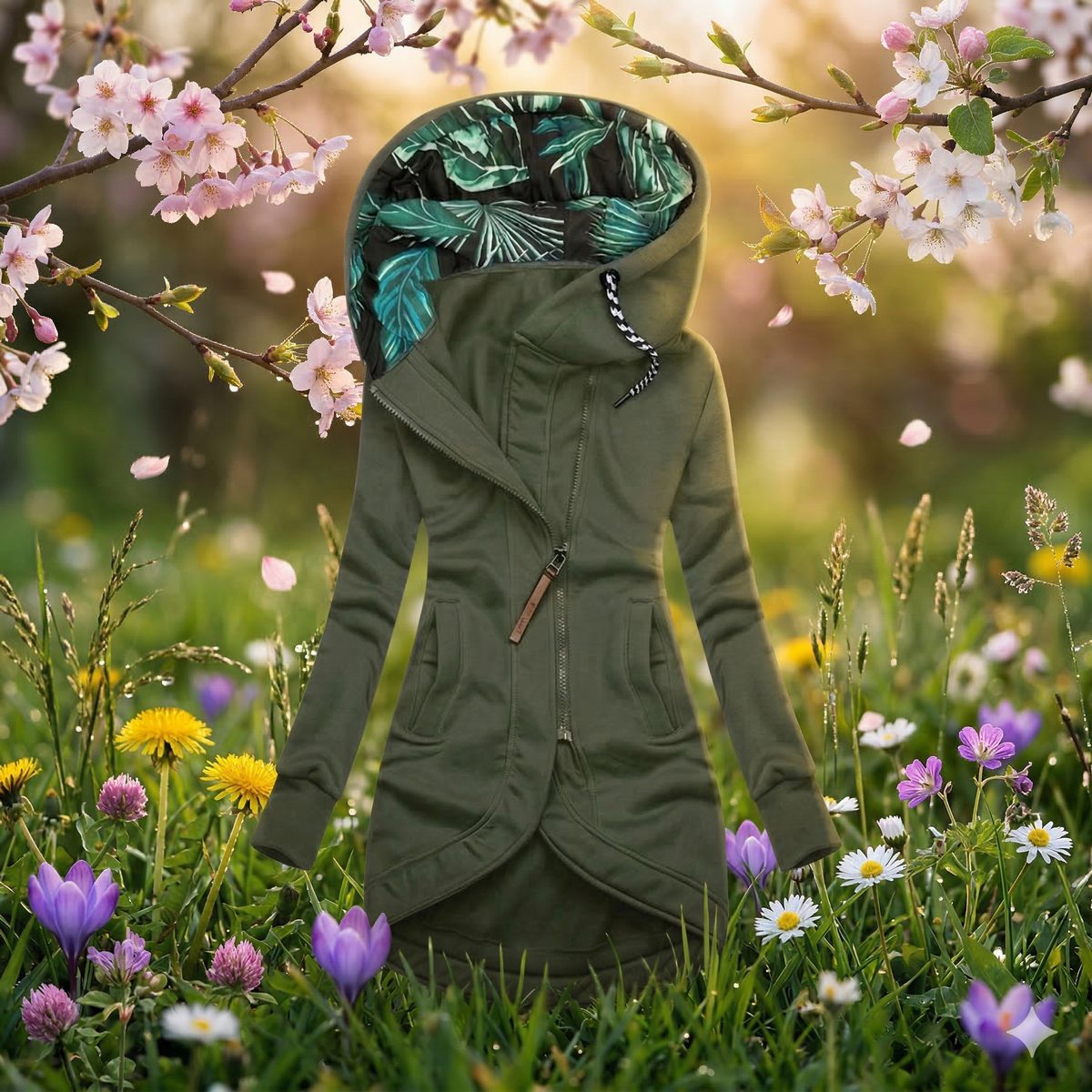 Annemieke - Veste femme longue à capuche avec fermeture zippée
