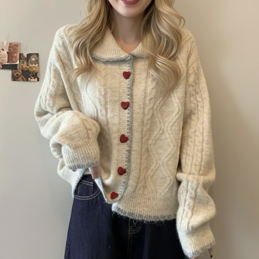 Oralissavine - Cardigan Cœur Tricoté Vintage