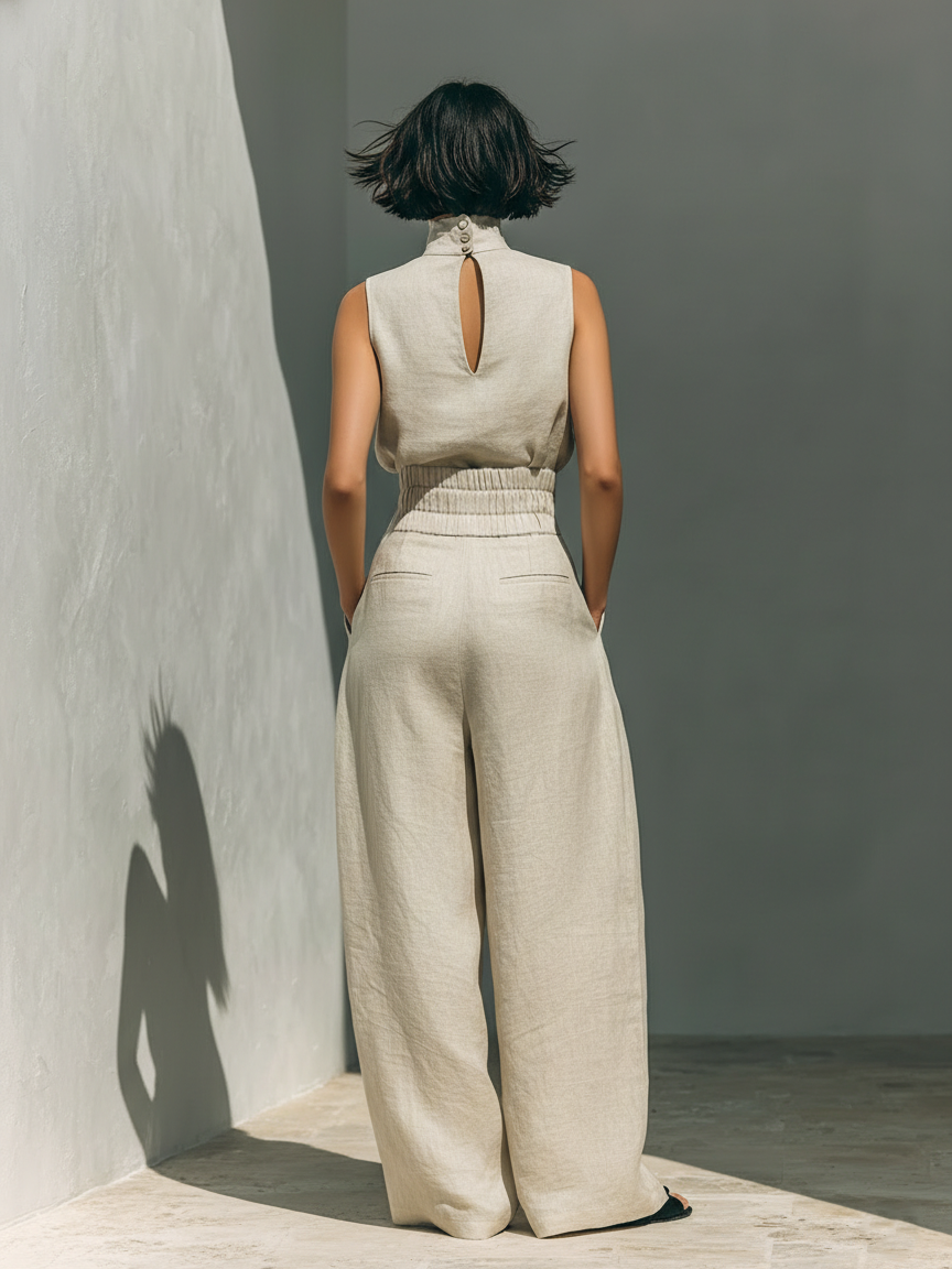 Fynelle™ - Ensemble Élégant Sans Manches & Pantalon Large Femme