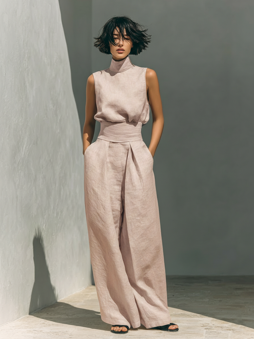Fynelle™ - Ensemble Élégant Sans Manches & Pantalon Large Femme