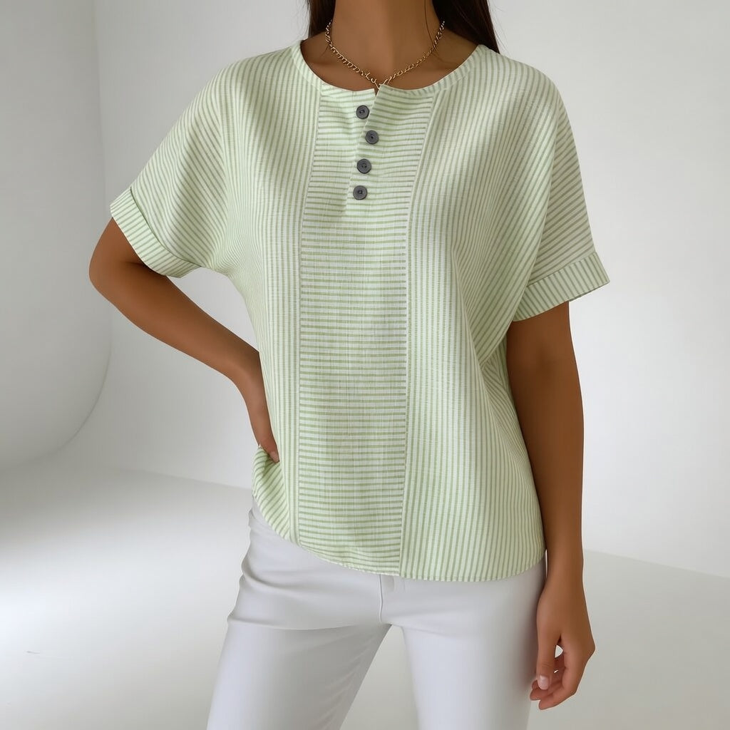 Dovinia™ - Blouse femme lin rayée manches courtes fluide été casual
