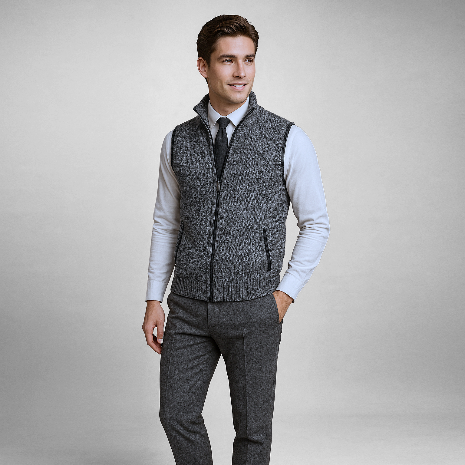 Gabriel - Gilet à Zip Intégral en Laine Mélangée