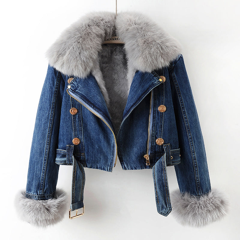 Béatrice™ - Manteau de denim en fourrure de renard doublé de luxe