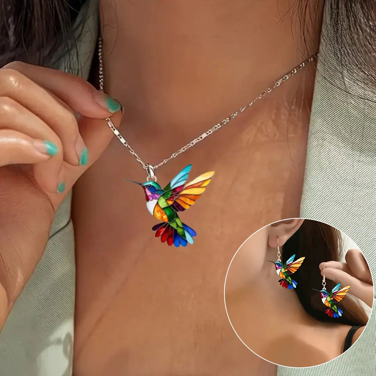Helirianne - Collier et Boucles d’Oreilles Colibri Élégants